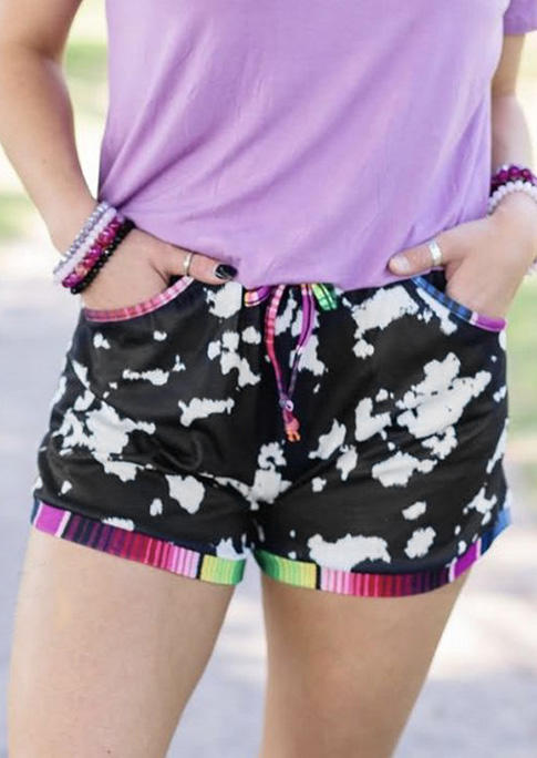 

Shorts Serape Striped Cow Pocket Elastic Waist Shorts in Black. Size: ,L