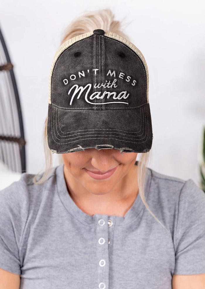 

Hats Don't Mess With Mama Embroidery Baseball Cap in Dark Grey. Size