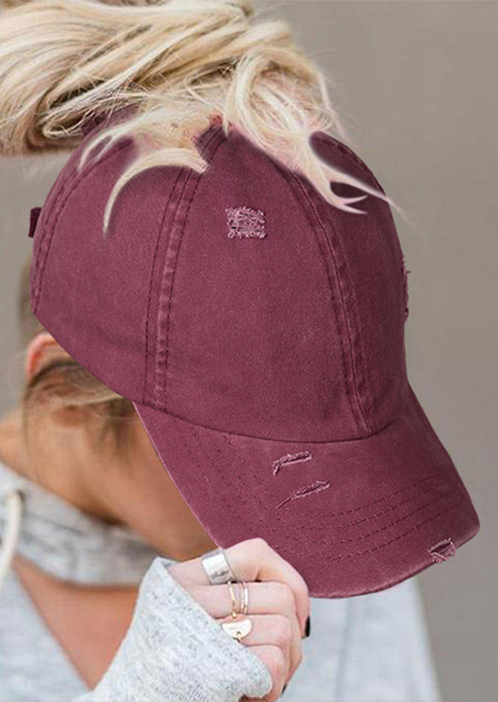 

Hats Leopard Criss-Cross Hollow Out Ripped Washed Baseball Cap in Burgundy. Size