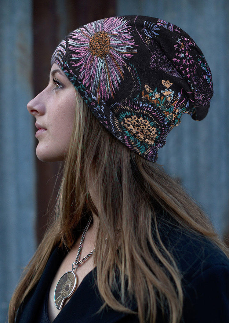 

Hats Vintage Floral Wide Headband Beanie Hat in Black. Size