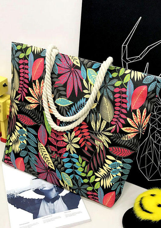 

Handbag Colorful Palm Leaf Zipper Hemp Rope Canvas Handbag in Multicolor. Size