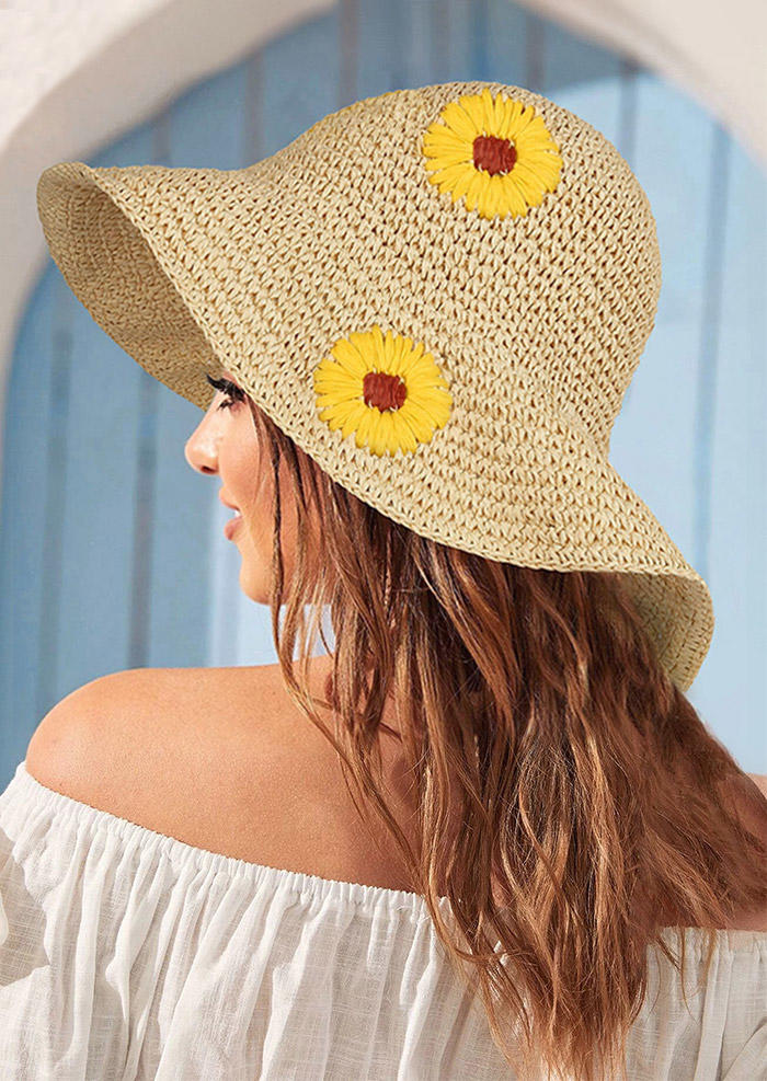 

Hats Sunflower Foldable Wide Brim Straw Woven Hat in Beige. Size