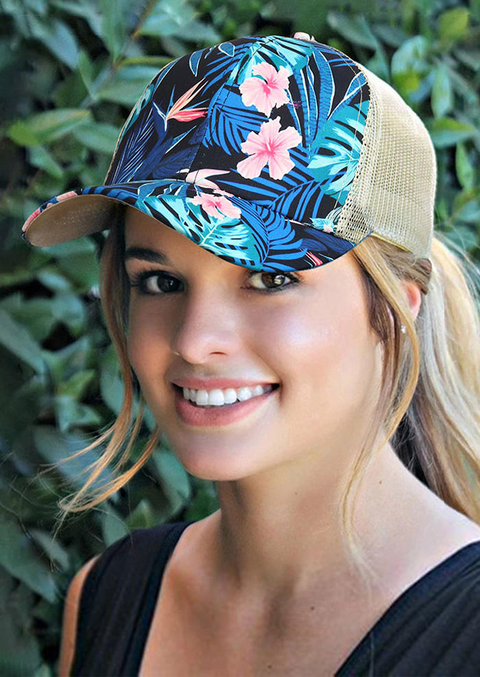 Hats Floral Palm Leaf Criss-Cross Baseball Cap in Blue. Size: One Size