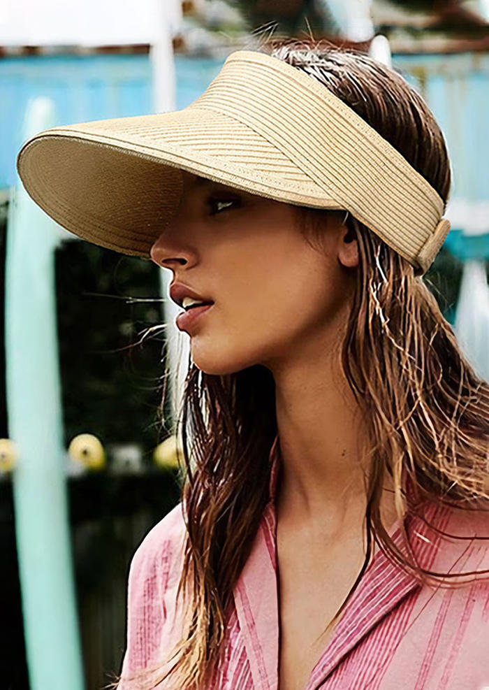 

Hats Summer Hollow Out Rolled Up Straw Hat in Beige,Khaki. Size