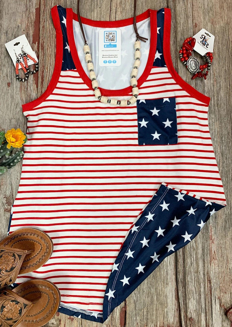 

Tank Tops American Flag Star Striped Pocket Tank Top in Multicolor. Size