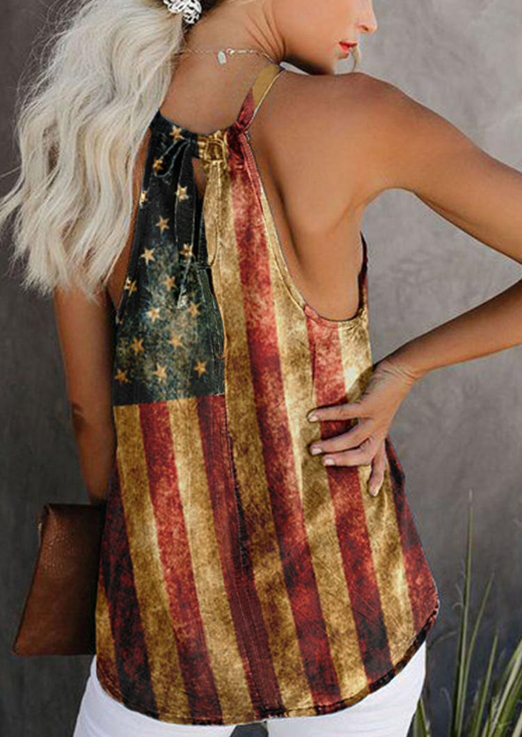 

Tank Tops Vintage American Flag Star Striped Halter Camisole in Multicolor. Size