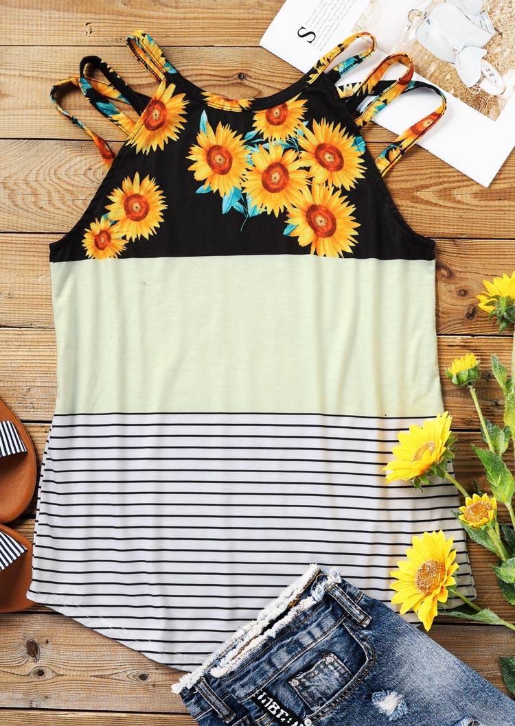 

Tank Tops Sunflower Striped Color Block Hollow Out Camisole in Multicolor. Size: ,M,L