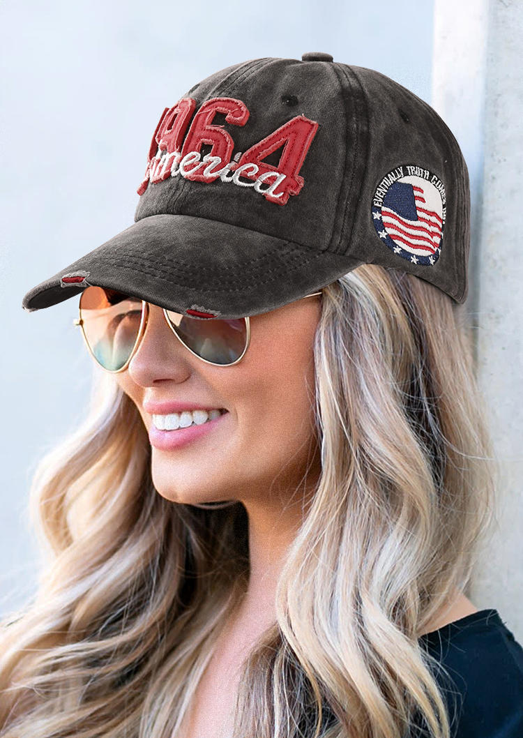 

Hats Embroidered 1964 America Distressed Washed Baseball Cap in Black. Size