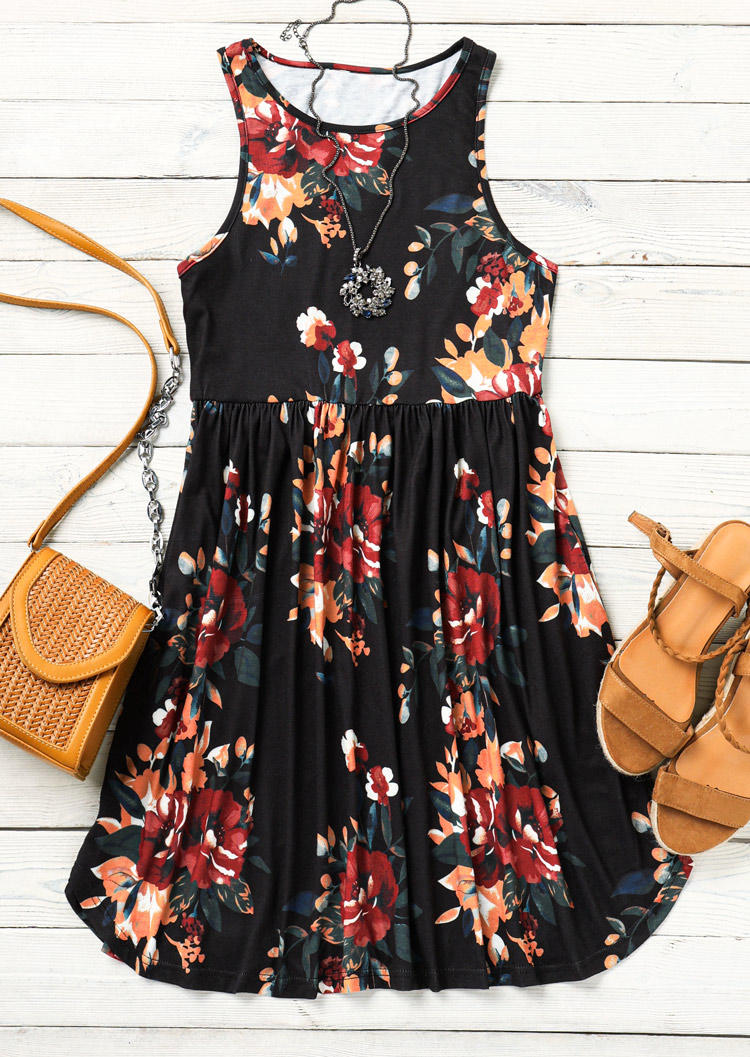 

Mini Dresses Vintage Floral Ruffled Sleeveless Mini Dress in Multicolor. Size