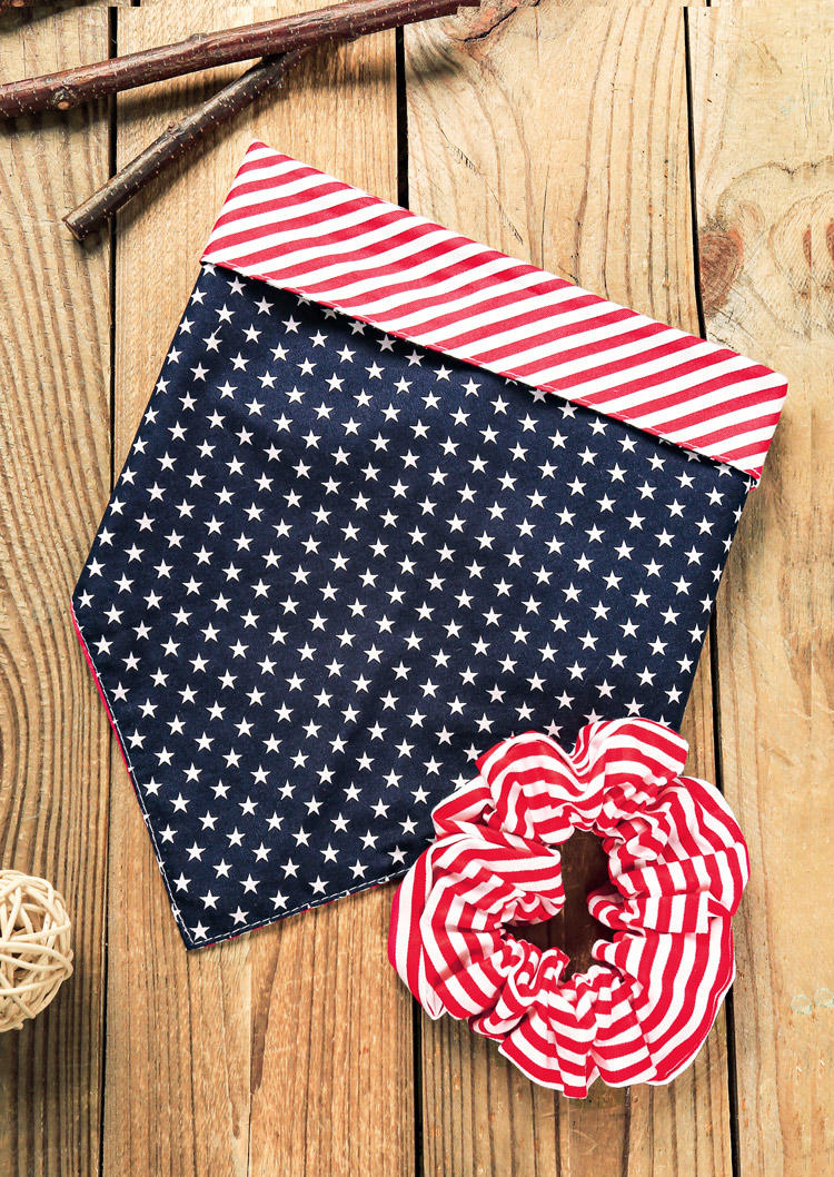 

Pet Products American Flag Star Striped Pet Triangle Scarf And Scrunchy Set in Red. Size