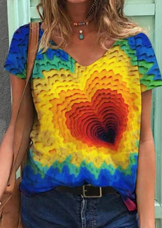 

Blouses Gradient Heart Short Sleeve Blouse in Multicolor. Size