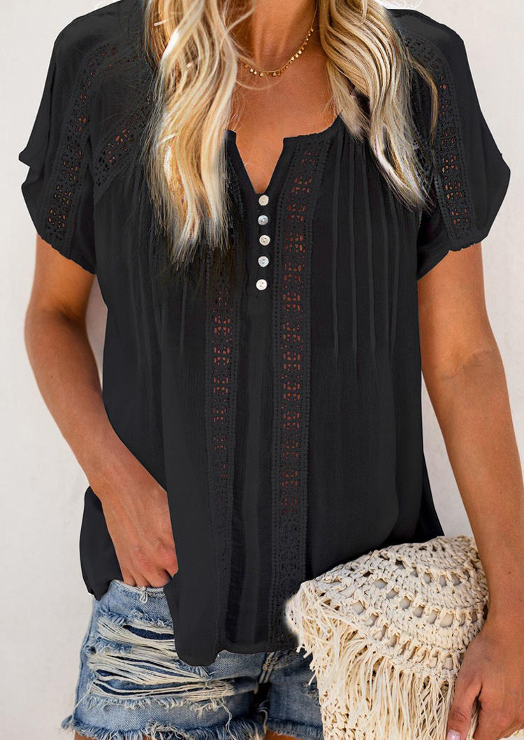 

Blouses Button Hollow Out Casual Blouse in Black. Size