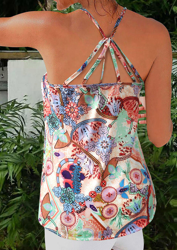 

Tank Tops Floral Criss-Cross Open Back Camisole in Multicolor. Size: ,M,L,XL