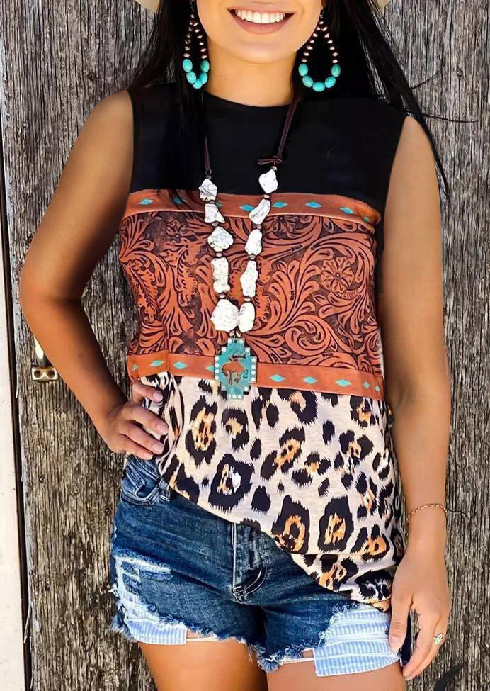 

Tank Tops Leopard Buckstitch Color Block Tank Top in Multicolor. Size