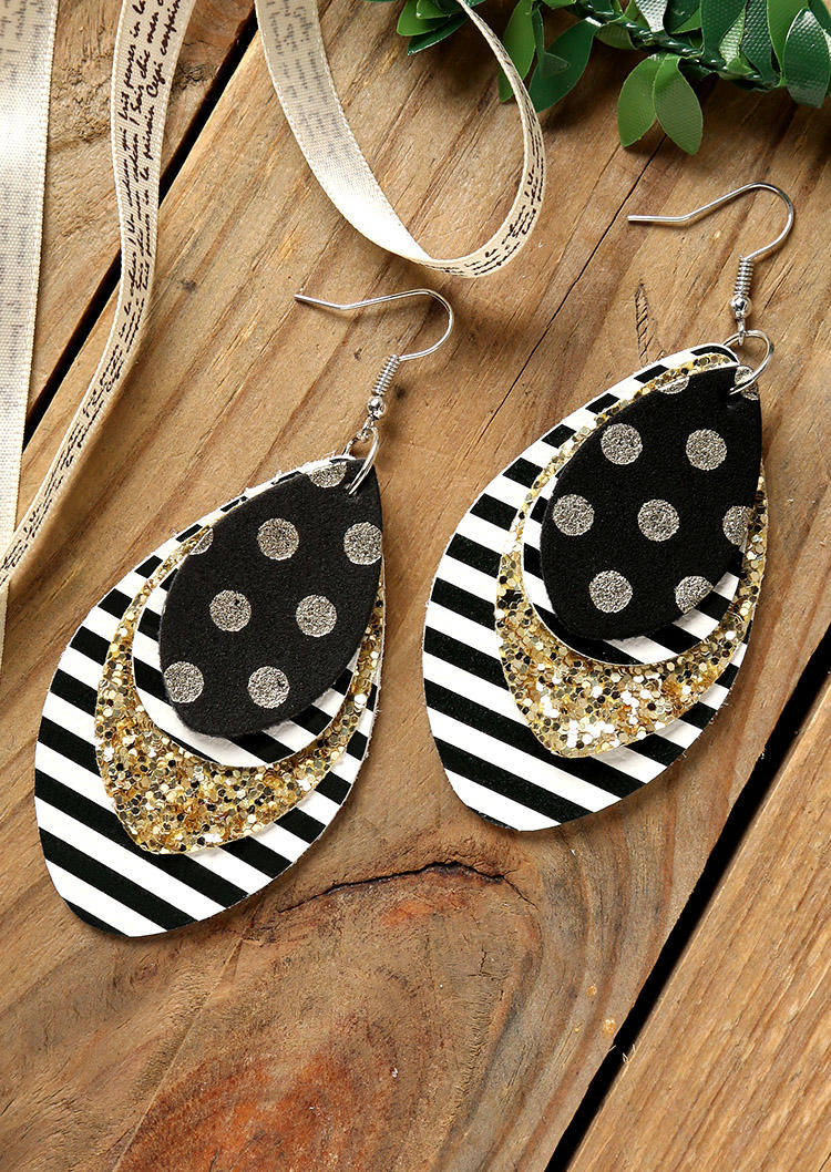 Earrings Multi-Layered Sequined Striped Leather Earrings in Black,Multicolor. Size: One Size