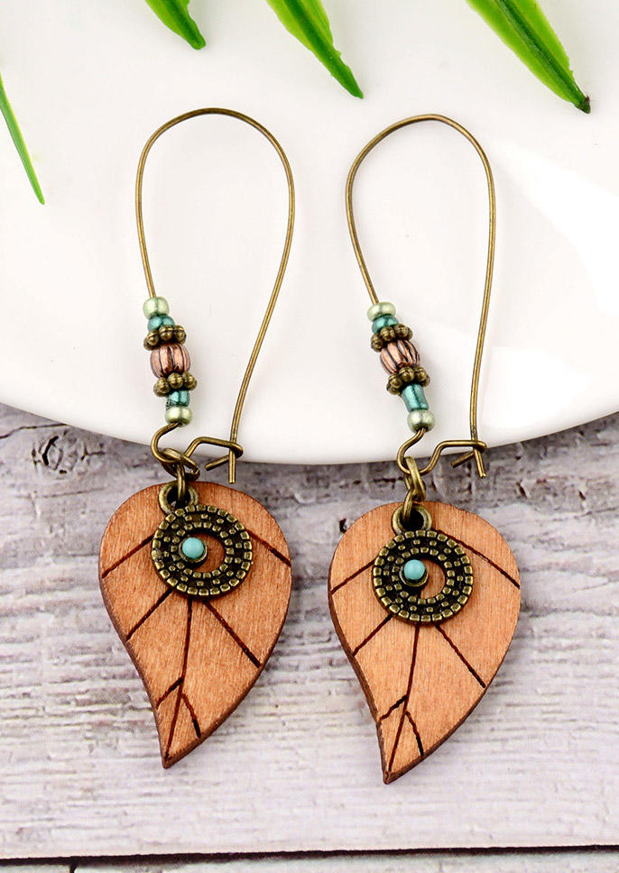 

Earrings Vintage Wooden Leaf Beading Earrings in Light Brown. Size