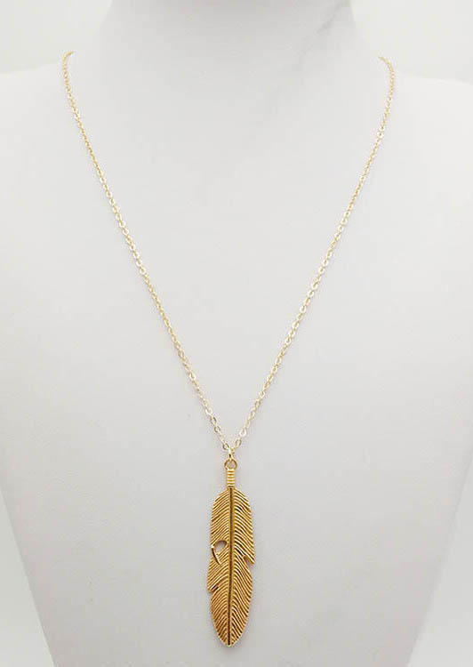 

Necklaces Long Feather Pendant Sweater Chain Necklace in Gold. Size