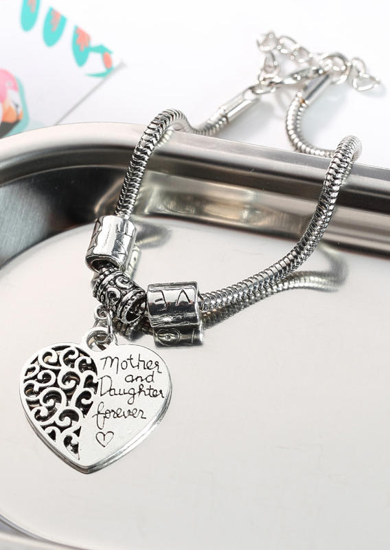 

Bracelet Mother And Daugther Love Heart Pendant Bracelet in Silver. Size