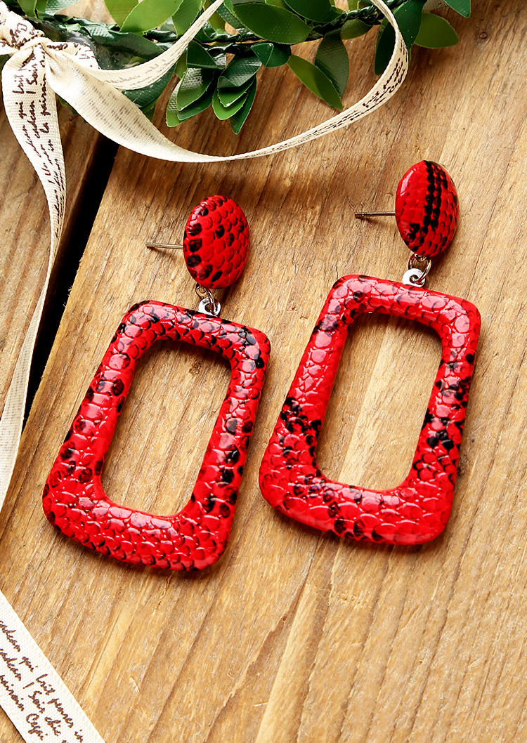 

Earrings Snake Skin Printed Geometric Earrings in Red. Size