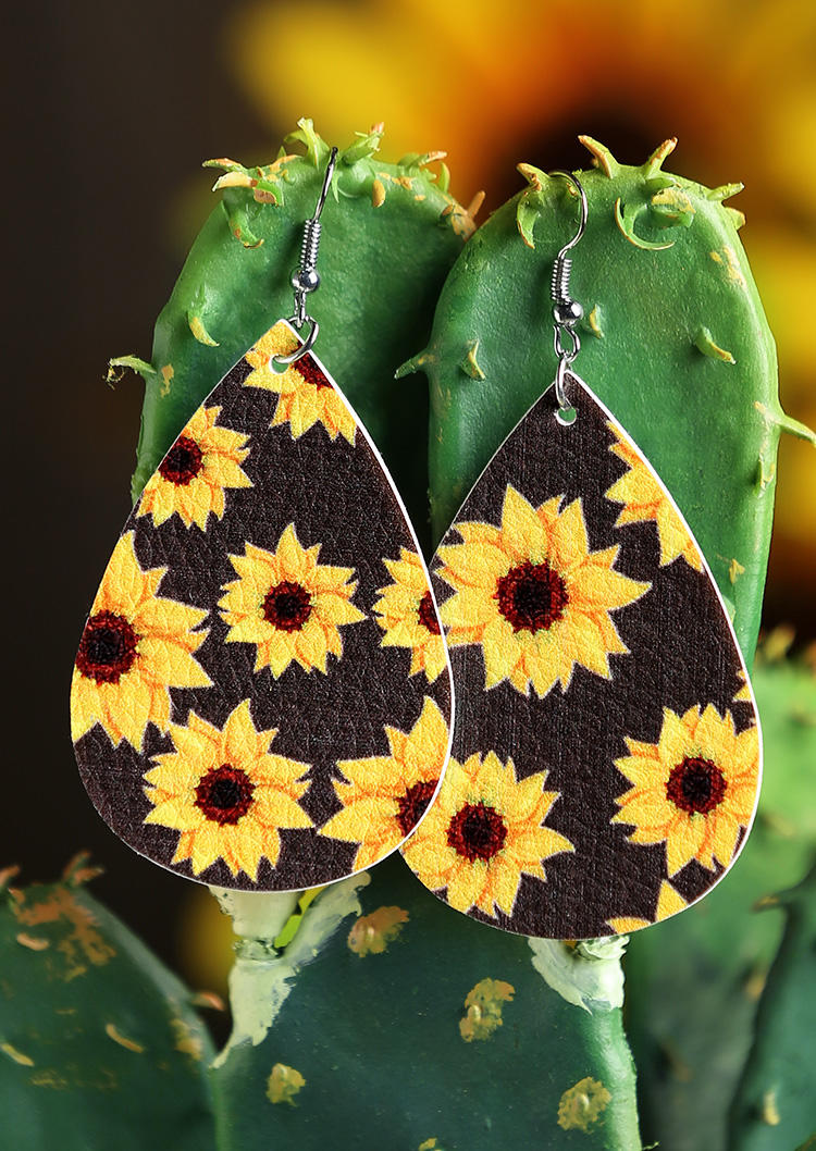 

Earrings Sunflower Water Drop Shaped Leather Earrings in Yellow. Size