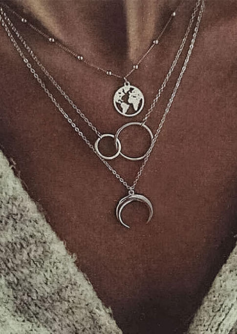 

Necklaces Multi-Layered Moon Map Necklaces in Gold,Silver. Size
