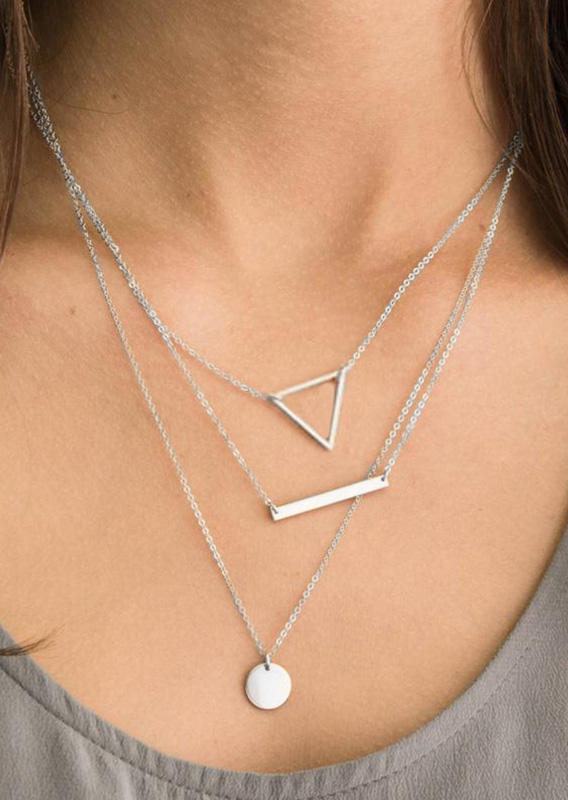 Necklaces Geometric Hollow Out Triangle Multi-Layered Pendant Necklace in Gold,Silver. Size: One Size