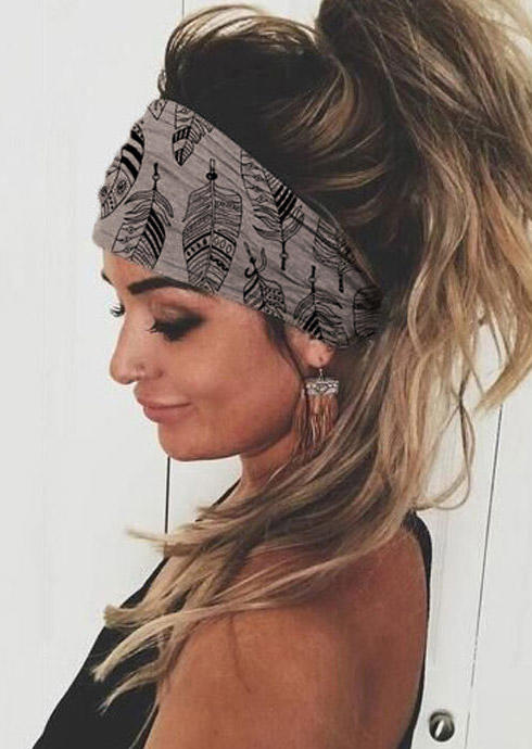 

Paisley Elastic Yoga Sports Wide Headband in Gray. Size