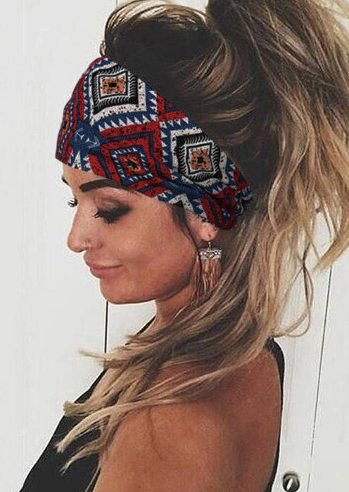 

Bohemian Geometric Floral Wide Stretchy Headband in Red. Size