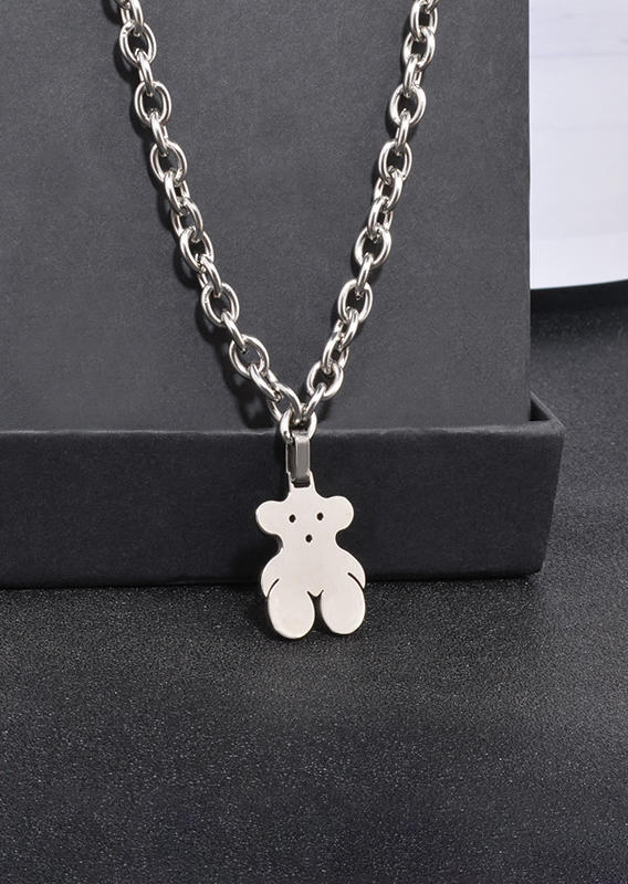 

Necklaces Cute Bear Pendant Titanium Steel Necklace in Silver. Size
