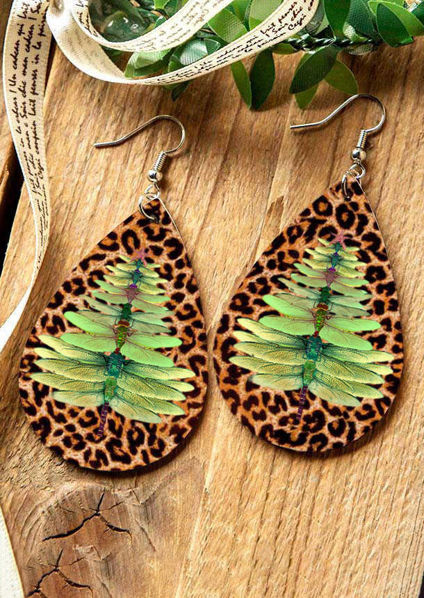 

Earrings Dragonfly Leopard Double-Sided Water Drop Earrings in Leopard. Size