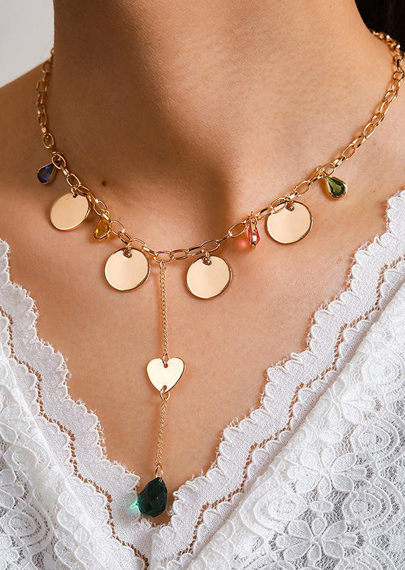 

Necklaces Rhinestone Heart Geometric Alloy Pendant Necklace in Gold. Size