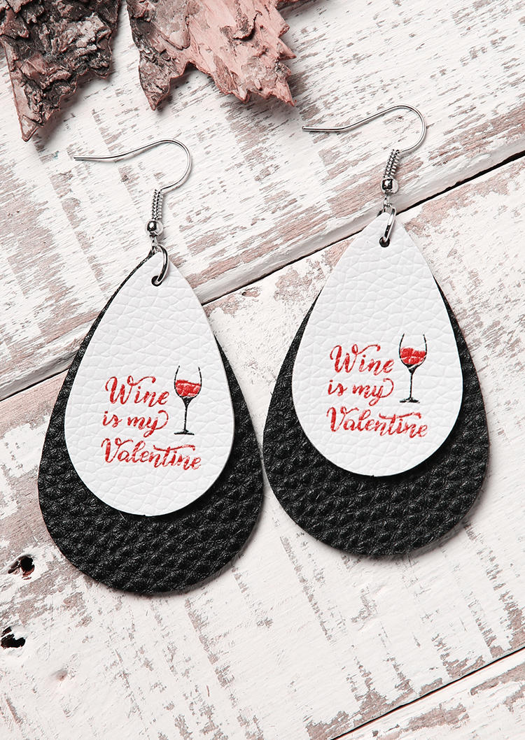 

Earrings Wine Is My Valentine Dual-Layered Earrings in Black. Size