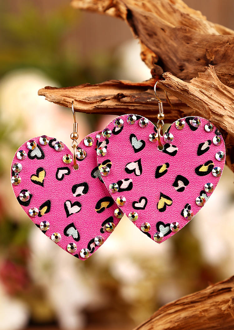 

Earrings Leopard Heart Rhinestone Dual-Sided Earrings in Rose Red. Size