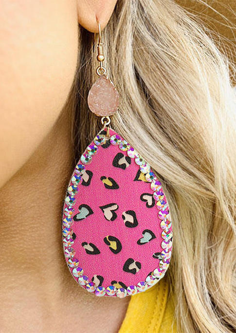 

Earrings Heart Rhinestone Water Drop Earrings in Pink. Size