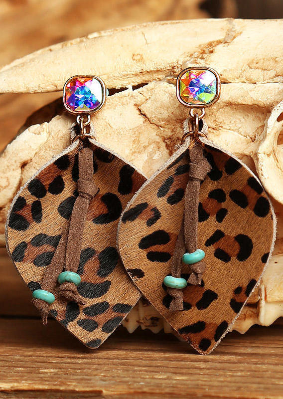 

Earrings Bohemian Leopard Rhinestone Faux Fur PU Leather Earrings in Coffee. Size