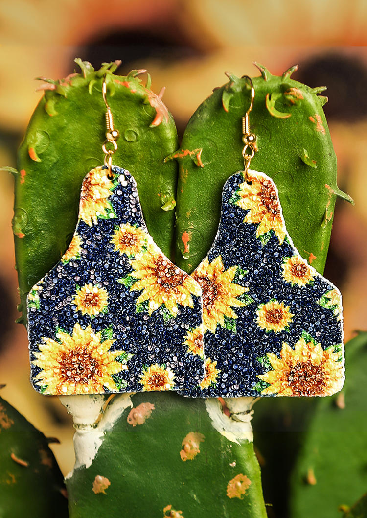 

Earrings Bohemian Sunflower Glitter Pendant Earrings in Blue,White. Size