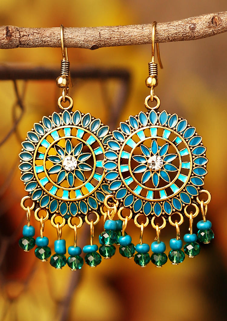 

Earrings Vintage Sunflower Beading Tassel Pendant Earrings in Brick Red,Cyan. Size