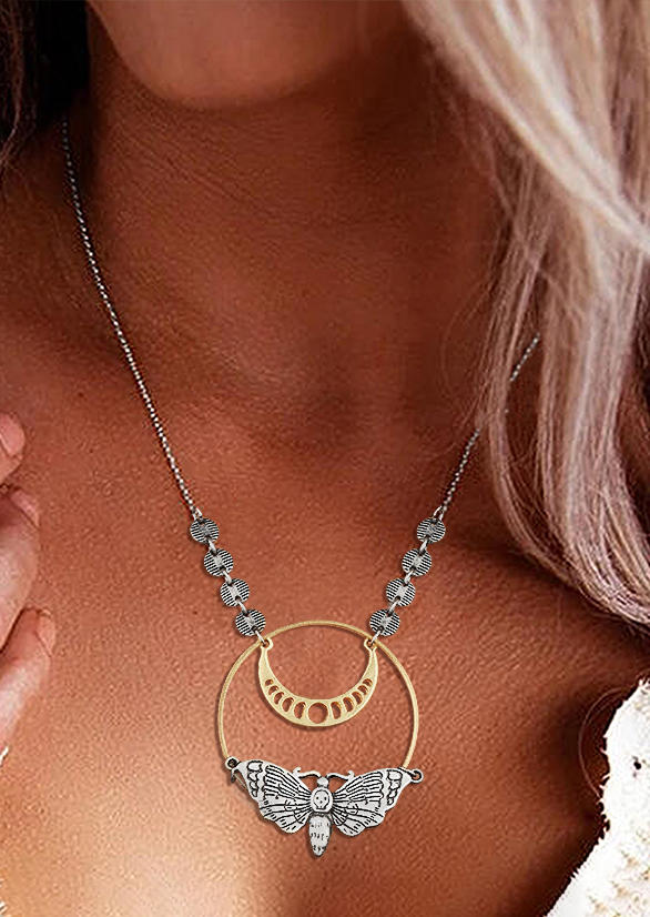 

Necklaces Skull Moth Hollow Out Moon Alloy Necklace in Gold. Size