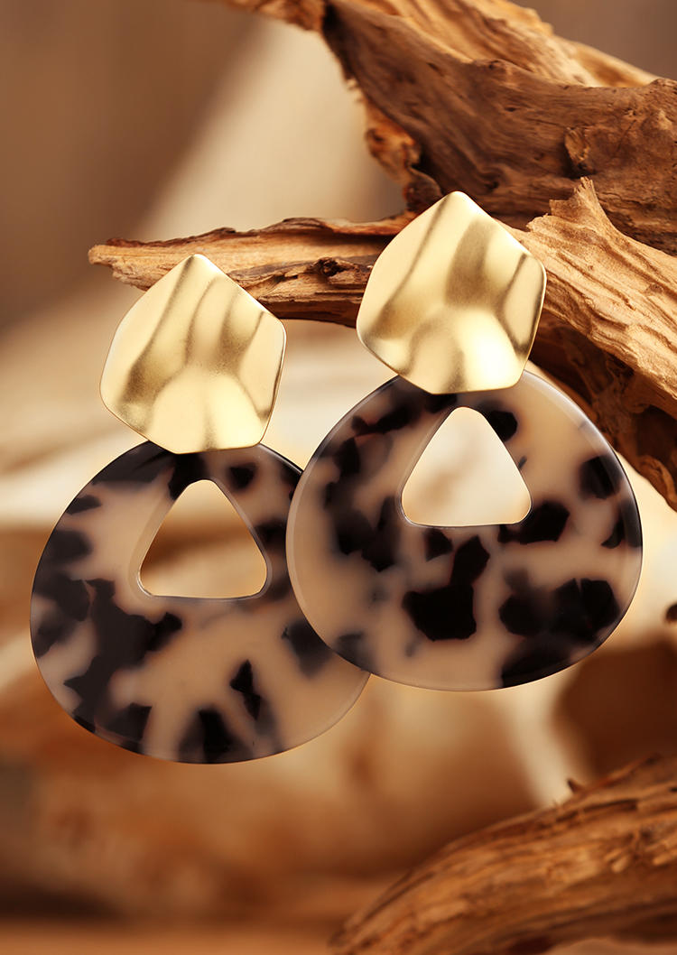 

Earrings Creative Leopard Cow Hollow Out Acrylic Earrings in Black,Light Coffee. Size