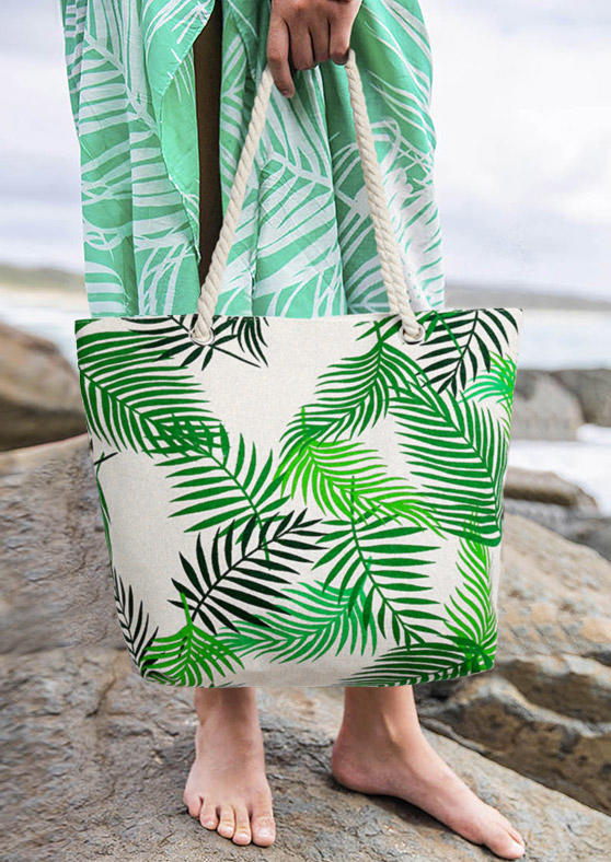 

Handbag Palm Leaf Zipper Hemp Rope Canvas Handbag in Green. Size