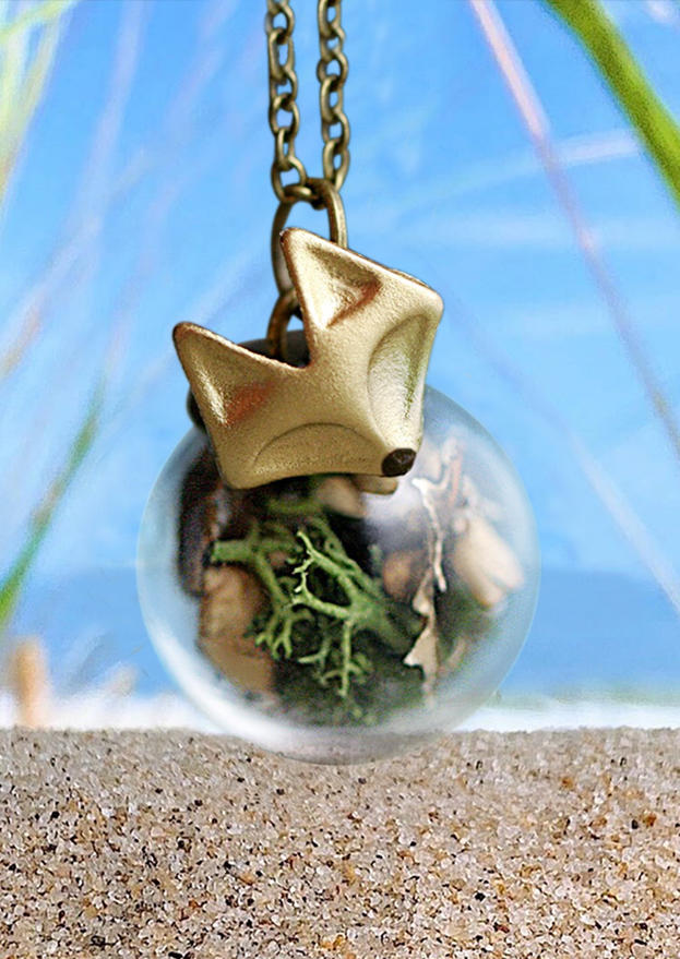 

Necklaces Forest Seaweed Glass Ball Fox Pendant Necklace in Gold. Size