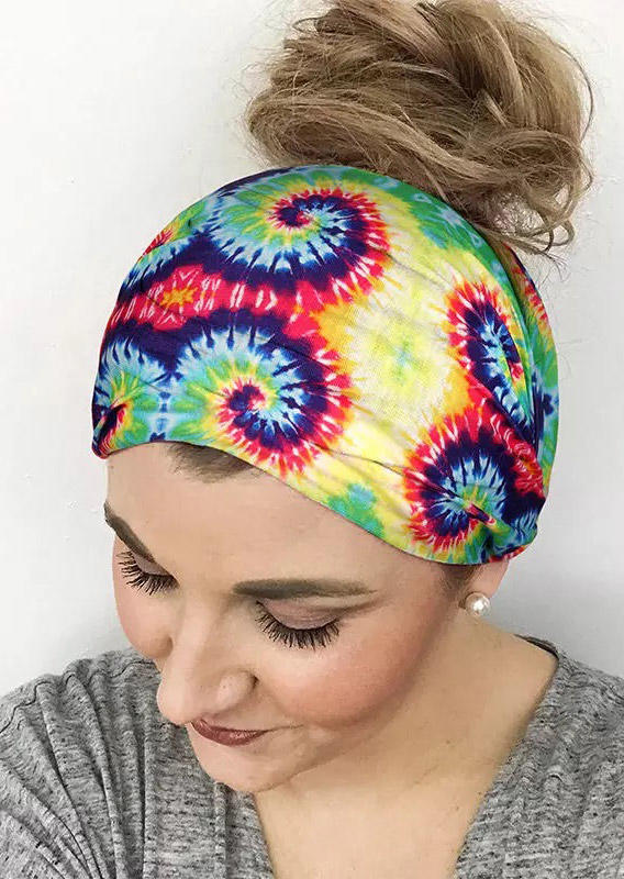 

Vintage Aztec Striped Tie Dye Swirl Wide Headband in Pattern2. Size