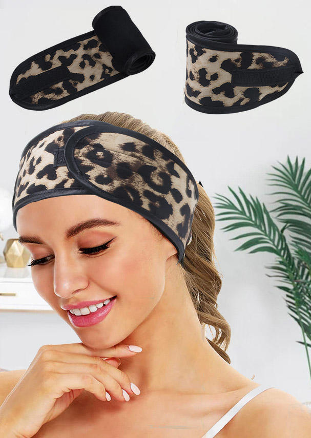 

Leopard Elastic Wrap Adjustable Velcro Headband in Leopard. Size