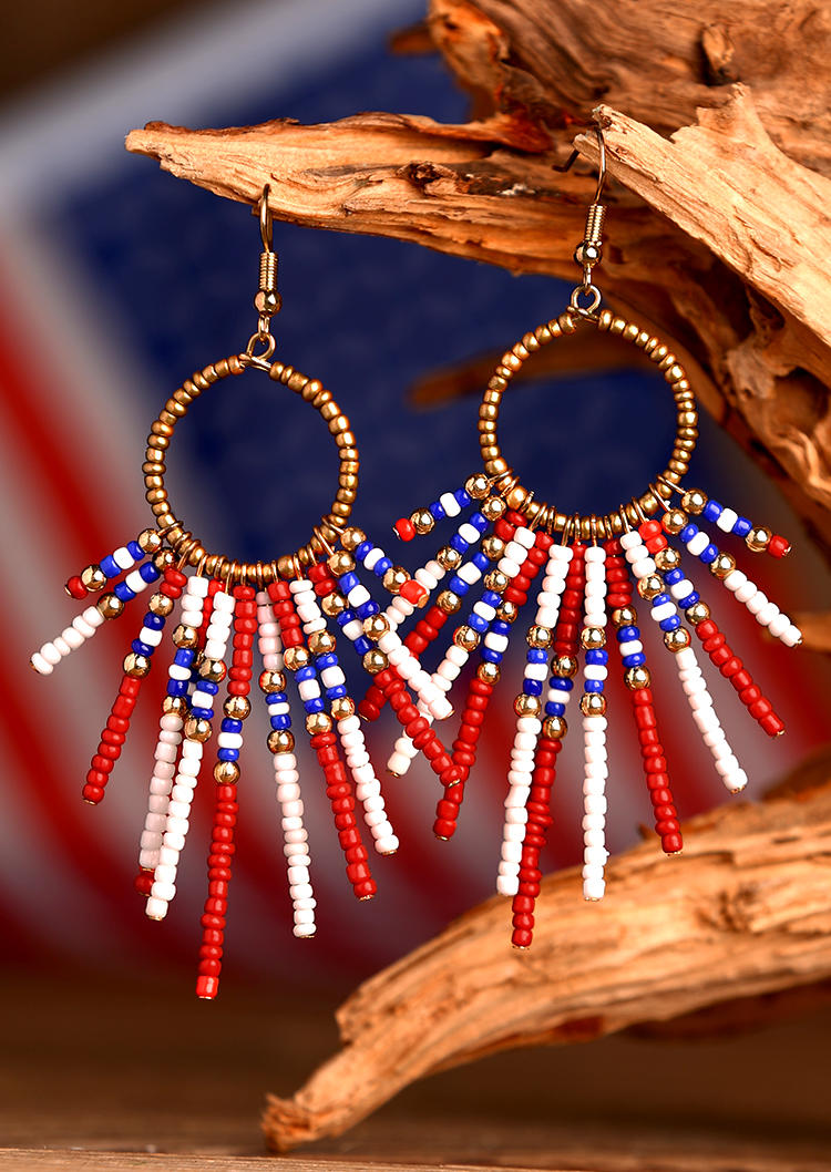 

Earrings American Flag Colorful Beading Hook Earrings in Multicolor. Size