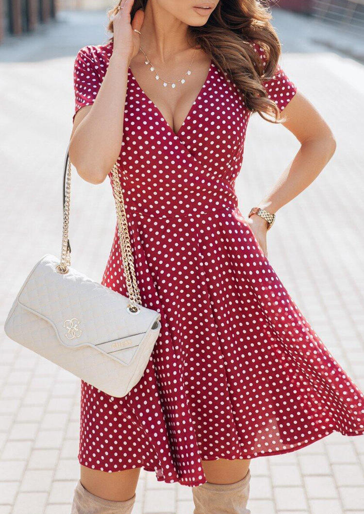 

Mini Dresses Polka Dot V-Neck Mini Dress in Red. Size
