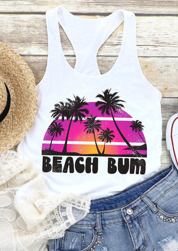 

Tank Tops Beach Bum Palm Tree Racerback Tank Top in White. Size