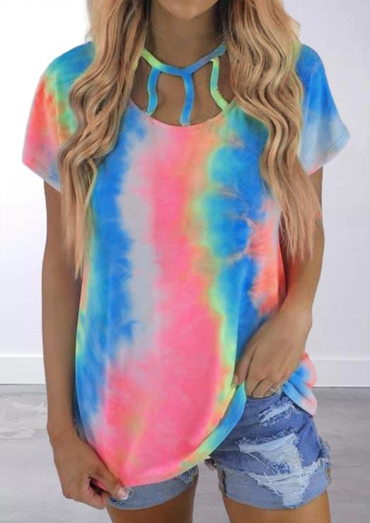 Tie Dye Hollow Out Blouse