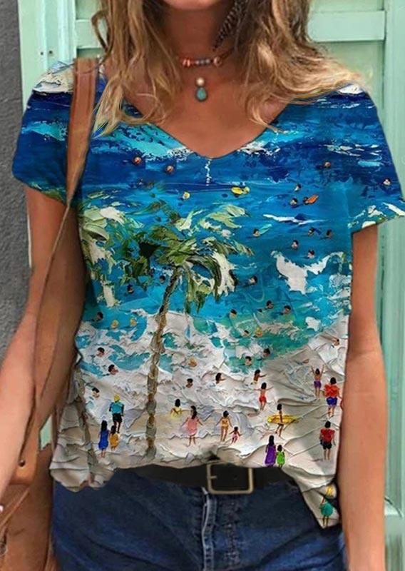 

Blouses Beach Coconut Tree Oil Painting Blouse in Multicolor. Size: ,M,L,XL