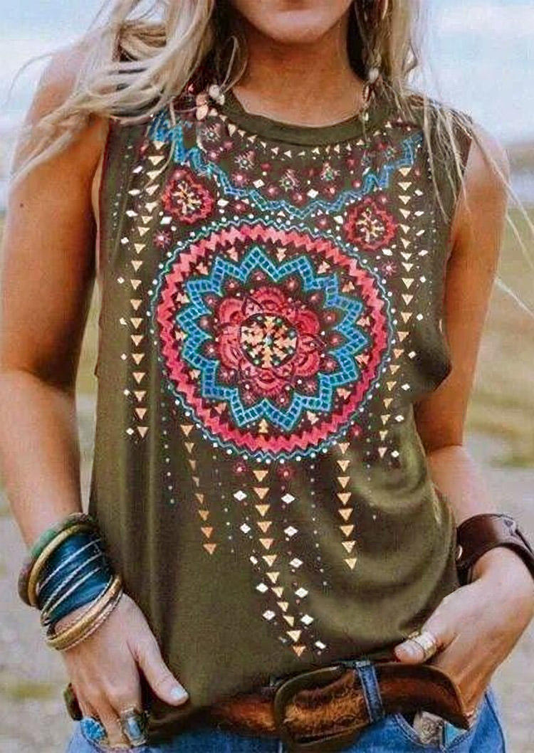 

Tank Tops Mandala Floral Sleeveless O-Neck Tank Top in Army Green. Size