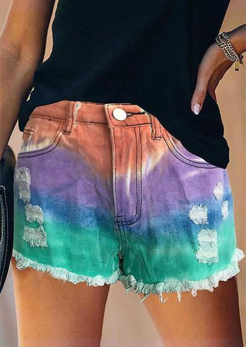 

Shorts Tie Dye Gradient Frayed Hem Pocket Denim Shorts in Multicolor. Size: ,M,L,XL